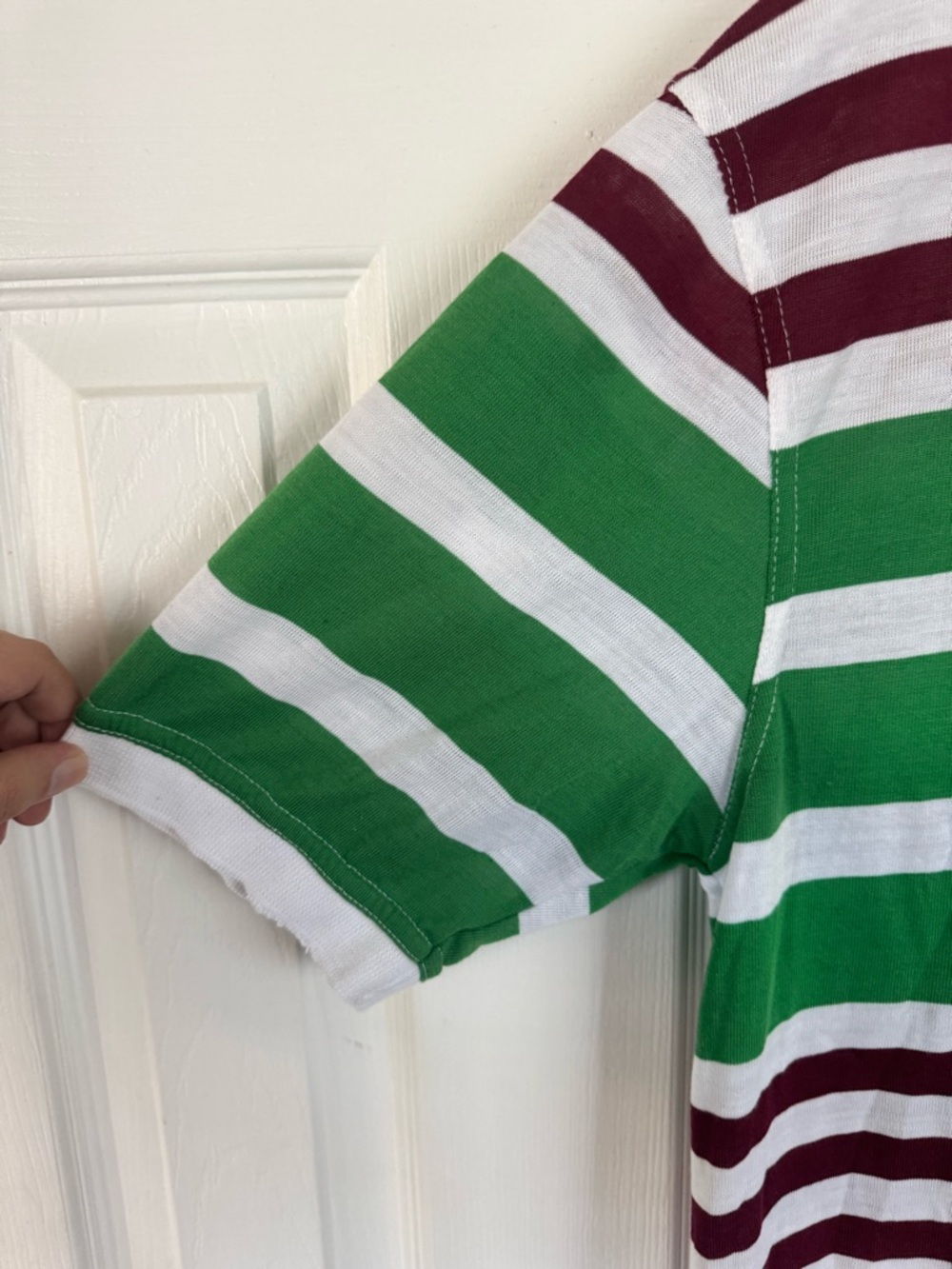 Pacific Polo Club Men’s XL Polo Shirt Striped Green Maroon White Cotton Blend - Picture 5 of 10